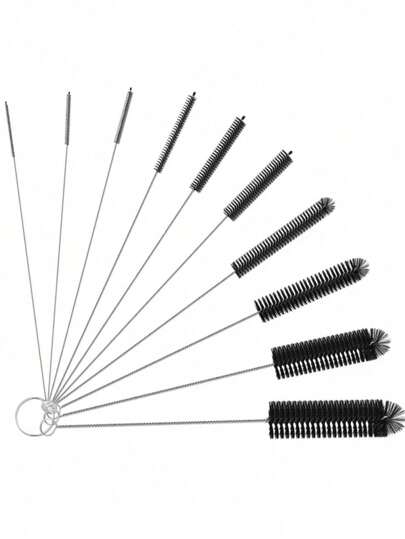 10pcs Straw Cleaning Brushes - 304 Stainless Steel Nylon Bristles Cleaner For Glass, Silicone, Metal Straws, Teapot Spout, Miniature Bottle,Kitchen,Bathroom,Home,Household Supplies