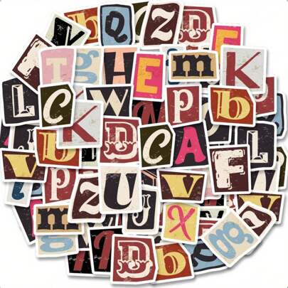 盒装复古字母贴纸 轻复古手帐 DIY 材料装饰自粘贴纸 52 片装