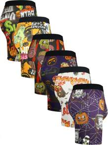 3pcs/Pack Men's Random Floral & Halloween Elements Printed Plus Size Long Boxer Briefs - Multicolor - View 2