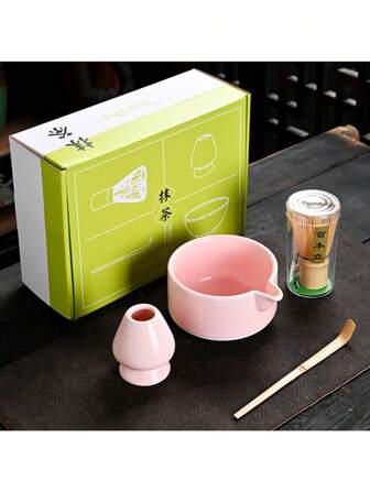 1 套 4 件陶瓷和竹制抹茶打蛋器套装，包含碗、竹制打蛋器、抹茶打蛋器和打蛋器架，陶瓷旅行茶具，非常适合日式抹茶茶道、抹茶爱好者、家庭茶会、婚礼礼物、母亲节礼物、送给妈妈的礼物、送给女朋友的返校礼物