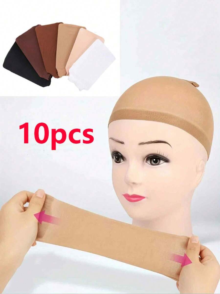 10 chiếc mũ tóc giả vô hình thoáng khí, thích hợp cho tóc giả ren phía trước, mũ tóc giả bằng nylon, sử dụng chuyên nghiệp - Màu be - Xem 1