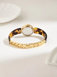 1قطعة ساعة يد نسائية ذات طراز فرنسي عتيق بلون كهرماني وهيكل سلحفاة، هدية رائعة