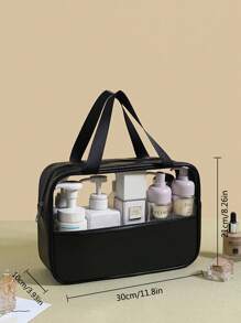1pc Women's Pink Minimalist PU Leather Cosmetic Bag, Water-Resistant For Home, Travel For School Bag Organizer Back To School Supplies Bathroom Accessories Holiday Essentials Small Pouch Cruise Essentials Travel Accessories Pouch Bag - Black - View 4
