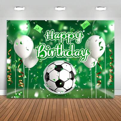 1 pieza Bandera decorativa de cumpleaños con tema vibrante de fútbol - Telón de fondo impreso con globos coloridos para una decoración de fiesta perfecta - Ideal para celebraciones con tema deportivo, mensaje de feliz cumpleaños, fiesta de fútbol, regreso a clases, día de San Valentín
