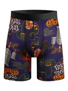 3pcs/Pack Men's Random Floral & Halloween Elements Printed Plus Size Long Boxer Briefs - Multicolor - View 6
