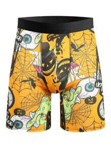 3pcs/Pack Men's Random Floral & Halloween Elements Printed Plus Size Long Boxer Briefs - Multicolor - View 4