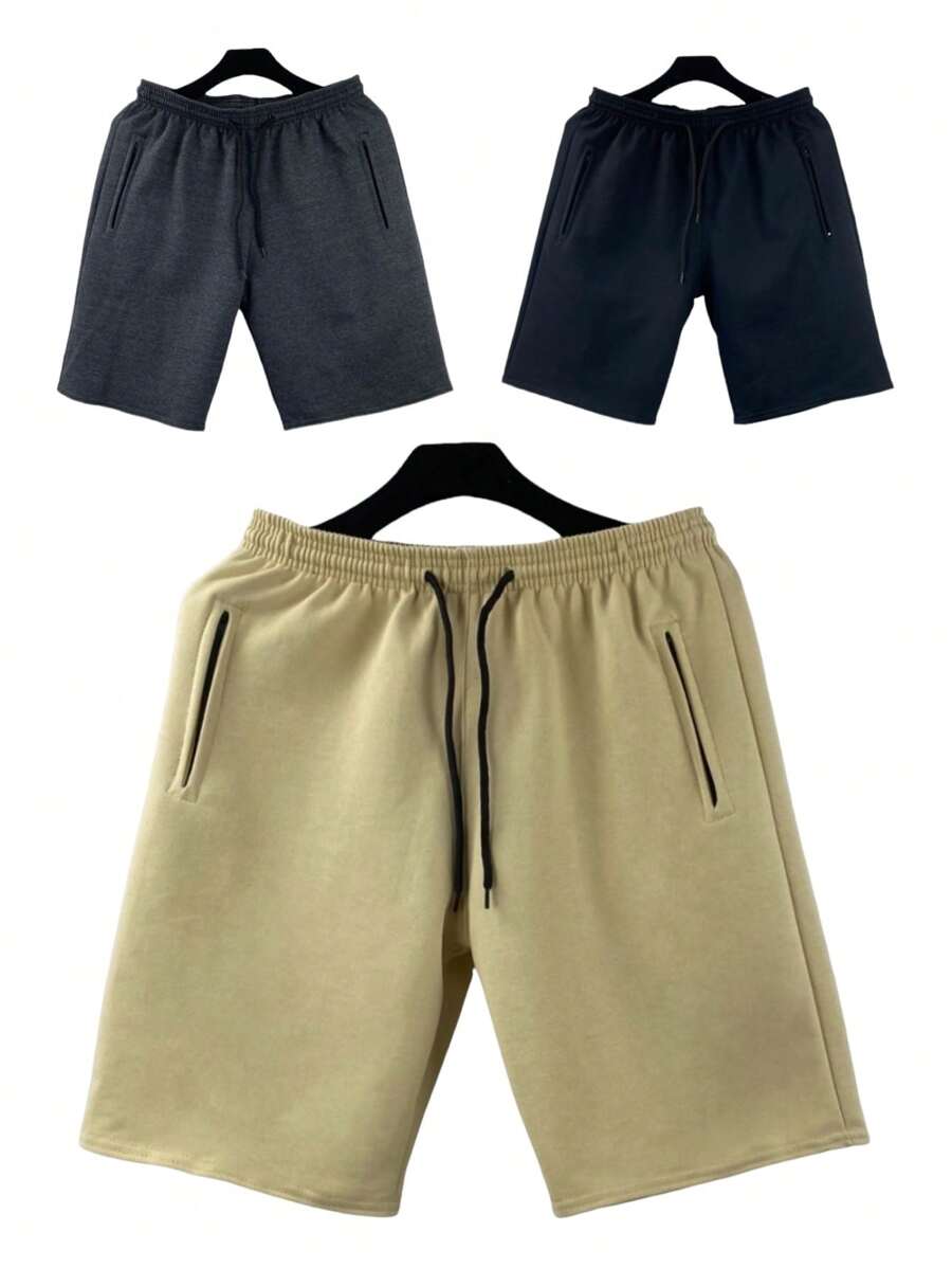 KIT 3 Bermuda Men's Sweatshirt Adult Casual Plain Bags With Zipper - Màu Khaki - Xem 1
