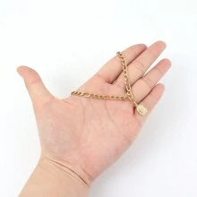 1pc New Pave Cubic Zirconia Block Initial Pendant Gold Color Stainless Steel Chain Necklace For Men - Yellow Gold - View 3