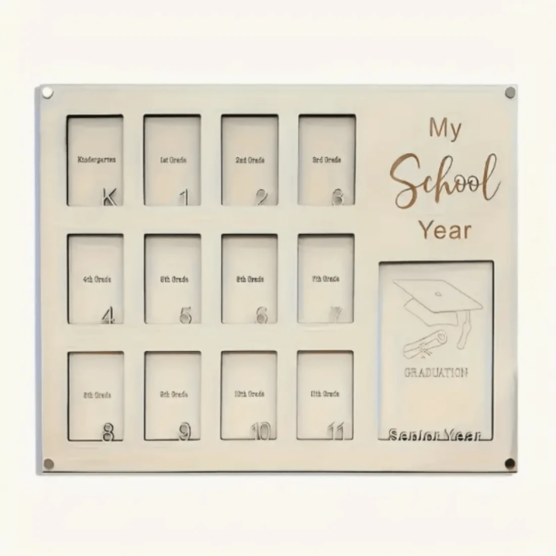 Wooden School Years Picture Frame, Contemporary Style Graduation Photo Collage Frame, Wall Hanging Memory Keepsake For Home Decor Gifts Birthday - White - View 1