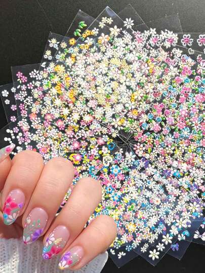 30 Sheets Flower Nail Stickers For Nail Art Colorful 3D Self Adhesive Daisy Nail Decals Spring Summer Nail Art Stickers Cute Floral Nail Art Design Decoration Accessories For Women And Girls Nails Nail Supplies