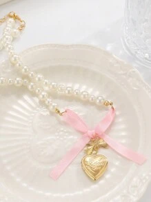 1 pieza Collar de gargantilla Kpop vintage con colgante de corazón en cadena de perlas y circonias para mujer, joyería estética de fiesta regalo de Navidad caliente