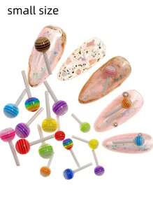 Approx. 30pcs Mixed Undrilled Mini Lollipop Accessories, DIY Nail Art, Earrings, Hair Accessories, Resin Craft Supplies, Stationery, Phone Cases, Keychains, Hollow Out Clogs Charms, DIY Jewelry Making Materials - Multicolor - View 8