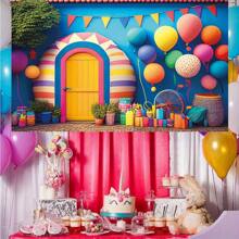 1 pieza Telón de fondo de fotografía para Cumpleaños Feliz, decoración de fiesta de cumpleaños con globos de arcoíris de dibujos animados, utilería para estudio fotográfico y retratos