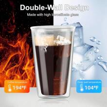 2 Double Coffee Mug, With Silicone Lid,12 Oz 2-Piece Insulated Coffee Mug With Lid,354mL, Reusable Glass Frozen Travel Coffee Mug With Lid,Dishwasher Safe For Morning Coffee, Hot Or Cold Beverages - Transparent - View 6