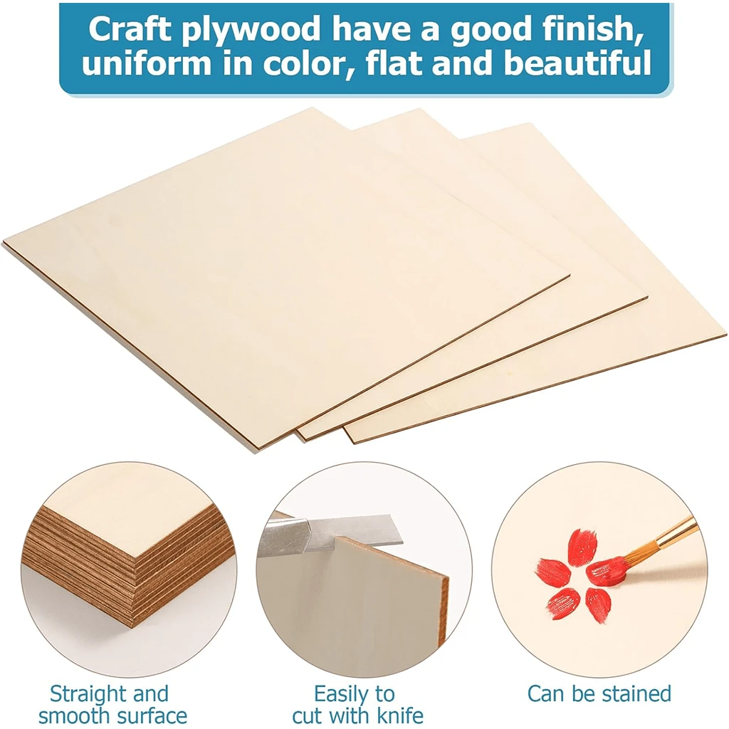 15 Pack Plywood Sheets For Laser Cutting And Engraving, 12x12 Inch Unfinished Craft Wood Squares