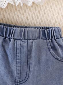 Nuevo conjunto de 2 piezas de peto vaquero para niñas pequeñas para primavera-verano: top con peto vaquero y pantalones cortos