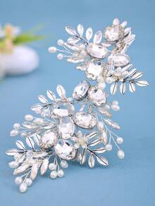 1pc Luxury & Elegant Crystal Rhinestone Hair Clip, Bridal Wedding Hair Accessory - Silver - View 3