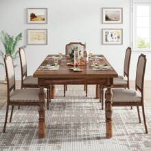 Tribesigns 62" Wooden Dining Table For 4-6 Persons, Oversized Rectangular Kitchen Table, Mealtime Table Kitchen & Dining Room Decor With Ornate Turned Legs, Home Decor Furniture, Walnut - 核桃 - 查看 4