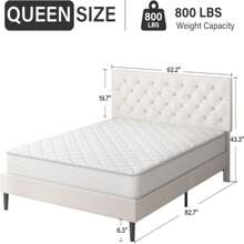 Upholstered  Bed Frame With Headboard, Linen Platform Bed  Frame With Wooden Slats Support,Twin/ Full/ Queen/ King,Pink/ White/ Blue/ Light Grey/ Dark Grey/ Black/ Cream - 米色 - 查看 8