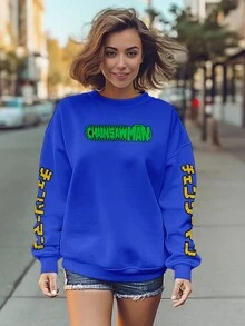 Blouse Sweatshirt Chainsaw Denji  Anime GOLA 1161 Fluxo FX - 寶藍色 - 查看 3