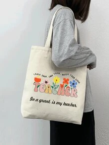 海贼王、教师节、万圣节、情人节、婚礼、纪念品袋、母亲节、定制女士托特包、女士单肩包、女士手提包、包独特、大容量、轻便、可折叠、时尚、字母、照片、礼物、休闲、学校、工作、储物袋、DIY、高级、多功能、适合购物、旅行、旅行必需品、送给女孩的礼物 - 米色 - 查看 2