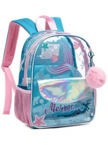 13 英寸幼儿透明 PVC 背包套装，包括背包、午餐袋和铅笔盒，鲜艳图案印花，适合男孩和女孩的返校礼物 - 淺藍色 - 查看 3