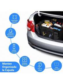 Organizador De Cajuela Plegable Ligero Impermeable Automóvil , Organizador Cajuela Maletero Plegable,Contenedor Plegable para Coche con Múltiples Compartimentos Exteriores e Interiores, Cuenta con Espacio para Botellas - Negro - Ver 7