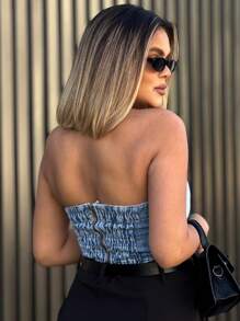 JANE FINE 8108 Cropped Jeans Top Feminino Blouse Bulsas Feminino 8108/8282 - 中等水洗藍 - 查看 2