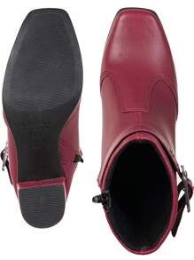 Square Toe Boot High Heel Buckle Comfortable Fashion GiGiL - 紅色 - 查看 4