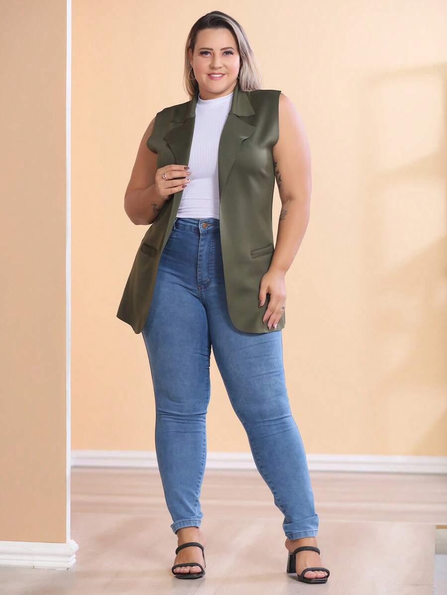 Max Women's Plus Size Long Neoprene Vest Launch - xanh quân đội - Xem 1