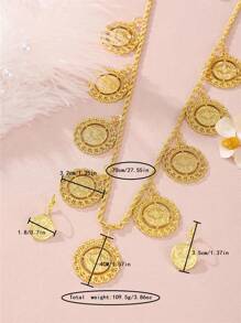 1set Vintage Gold Coin & Turkish Talisman Pendant Necklace With Matching Mini Coin Earrings, Jewelry Set For Women Wedding/Party - Jewelry Sets - View 5
