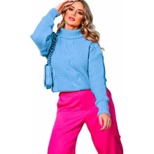 Thick Golona Braid Knitting Winter Blouse - 淺藍色 - 查看 1