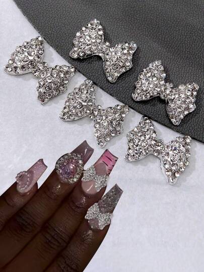 5Pcs Pink Butterfly Rhinestone Nail Art Stickers - Nail Jewelry Decorations - Exclusive Charm Nail Art Accessories For Lovely Ladies Nail Supplies Nails Nail Charms Nail Gems