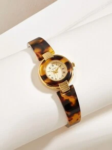 1قطعة ساعة يد نسائية ذات طراز فرنسي عتيق بلون كهرماني وهيكل سلحفاة، هدية رائعة