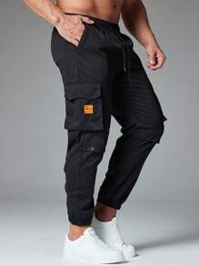 Men's Casual Multipurpose Drawstring Waist Jogger Cargo Pants - Black - View 2
