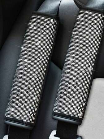2pcs Car Seat Belt Cover Shoulder Protection Set With Sparkling Rhinestone Leather Seat Belt Cover Suitable For All Cars,Car Accessories