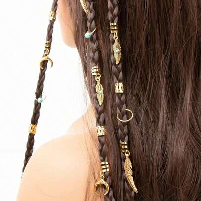 31pcs Gold Color Turquoise Dreadlock Braid Hair Clips Y2K Punk Decorative Hair Accessories Gift For Daily Wearing Hair Beads