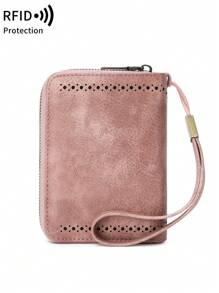 Cartera pequeña segura con bloqueo - Gran capacidad con monedero vintage con cremallera y muñequera - Cartera multifunción con múltiples ranuras para tarjetas para hombres y mujeres Monedero con cremallera y estilo vintage hueco como regalo (Rosa)