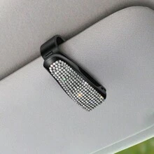 1pc Bling Rhinestone Car Sun Visor Clip, Glasses Card Holder, Car Interior Sunglasses Clip