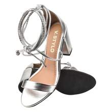 Women's High Heel Thick Block Heel Sandal Traditional Strap V.Stylo Lacing - 銀色 - 查看 2