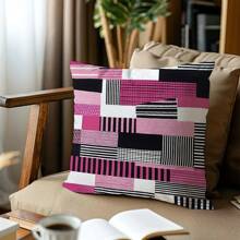 1 件 17.7*17.7 英寸（45*45 厘米）粉色条纹装饰枕套，采用桃色天鹅绒面料制成，适用于家居装饰、客厅、卧室、沙发、艺术、设计、氛围 - 彩色 - 查看 5