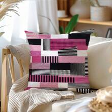 1 件 17.7*17.7 英寸（45*45 厘米）粉色条纹装饰枕套，采用桃色天鹅绒面料制成，适用于家居装饰、客厅、卧室、沙发、艺术、设计、氛围 - 彩色 - 查看 6