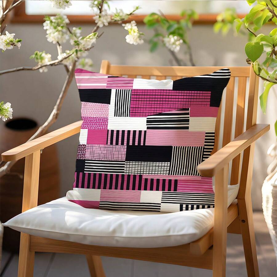 1 件 17.7*17.7 英寸（45*45 厘米）粉色条纹装饰枕套，采用桃色天鹅绒面料制成，适用于家居装饰、客厅、卧室、沙发、艺术、设计、氛围 - 彩色 - 查看 1