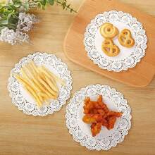 100PCS White Disposable Lace Paper Doilies For Tables, Assorted Size  Modern Decorative Paper Placemats Bulk Add Elegance To Crafts, Coffee, Cake, Dessert-Round Oval - White - View 10