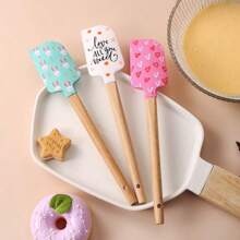1pc Cream Scraper Silicone Spatula With Wooden Handle Baking Tool Cake Spreader, Christmas Theme - Multicolor - View 8