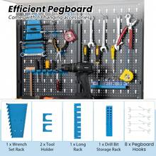 Workbench With Pegboard, Tool Storage Workbench W/ Shelves & Drawers, 13 Hanging Accessories, Robust Metal Frame, Versatile Tool Organization Work Table For Garage, Workshop, Black + Blue - 藍色 - 查看 6