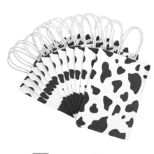 8/12 piezas Bolsas de regalo con estampado de vaca, bolsas de tela de papel reutilizables con asas, para fiestas, paquetes de dulces y aperitivos con temática de vaca, suministros para fiestas de cumpleaños