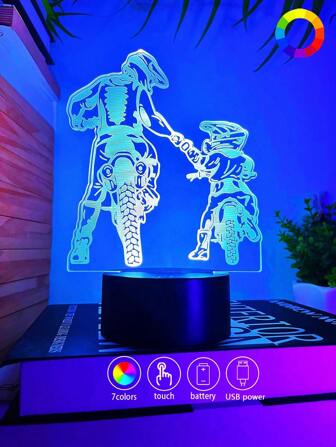 1pc Creative Acrylic Motorcycle LED Night Light, 7-Color Changing USB Decorative Lamp For Bedroom, Gift For Motorcycle Enthusiast Friend