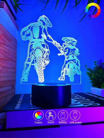 1 pezzo Lampada da notte a LED acrilica creativa per motociclette, lampada decorativa a 7 colori cangianti con USB per la camera da letto, regalo per amici appassionati di motociclette
