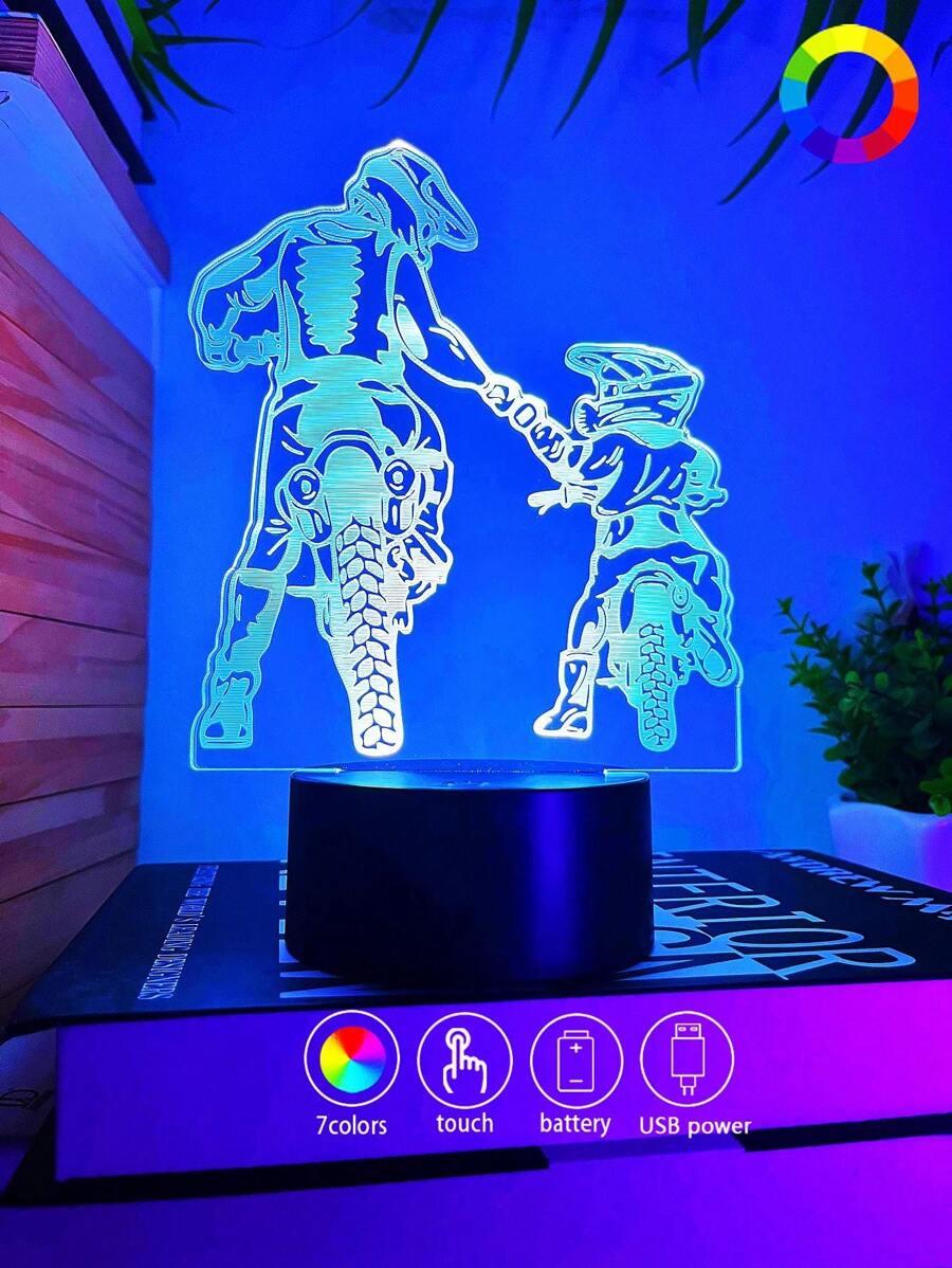 1 pieza Luz nocturna LED de motocicleta acrílica creativa, lámpara decorativa con cambio de 7 colores USB para dormitorio, regalo para amigo entusiasta de las motocicletas - Multicolor - Ver 1